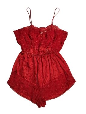 Romantic Moods Vintage Lingerie Body Suit Red Lace Snap Short Made in USA Size M